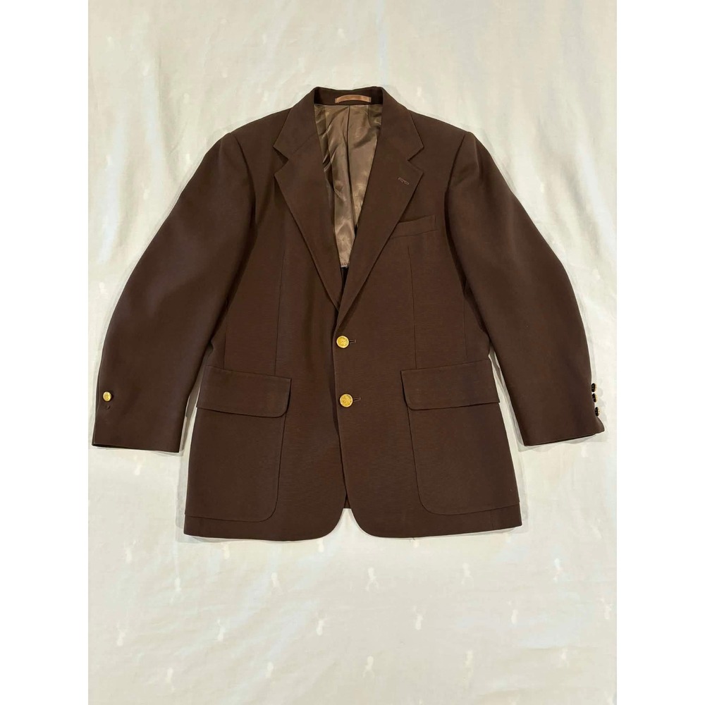 Stanley Blacker For Hughes‎ Hatcher Brown Blazer Gold Button Sport Coat Mens